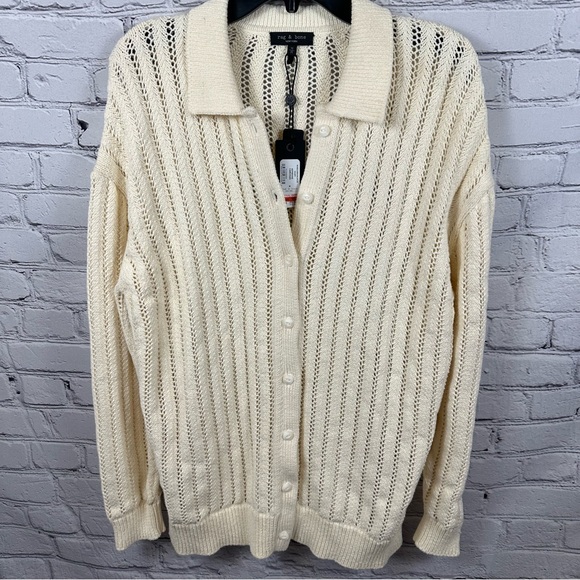 Rag & Bone Adrienne Relaxed Cardigan Sweater Button Front Midweight Ivory M NWT - Picture 6 of 8